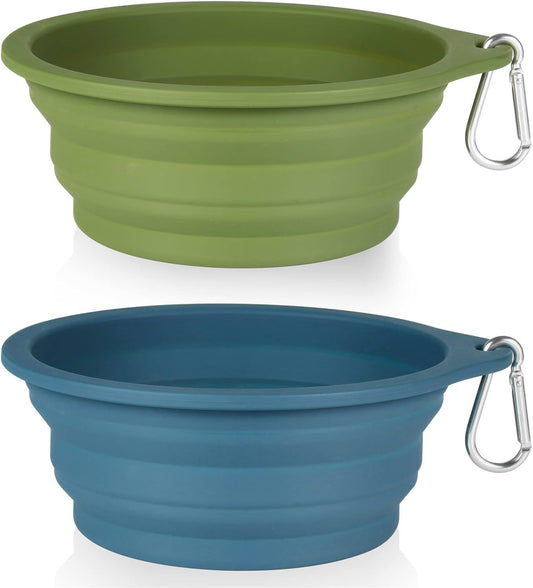 2-Pack Collapsible Dog Bowls with Integrated Molding, No Plastic Rim, Ideal for Travel and Outdoor Use, 600ml (Navy Blue & Dark Green)