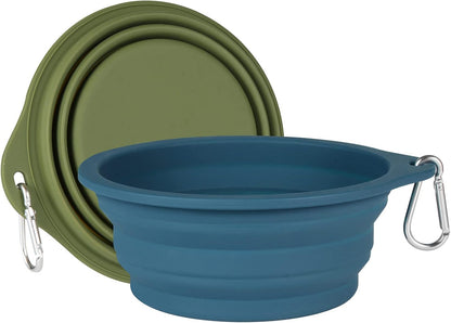 2-Pack Collapsible Dog Bowls with Integrated Molding, No Plastic Rim, Ideal for Travel and Outdoor Use, 600ml (Navy Blue & Dark Green)