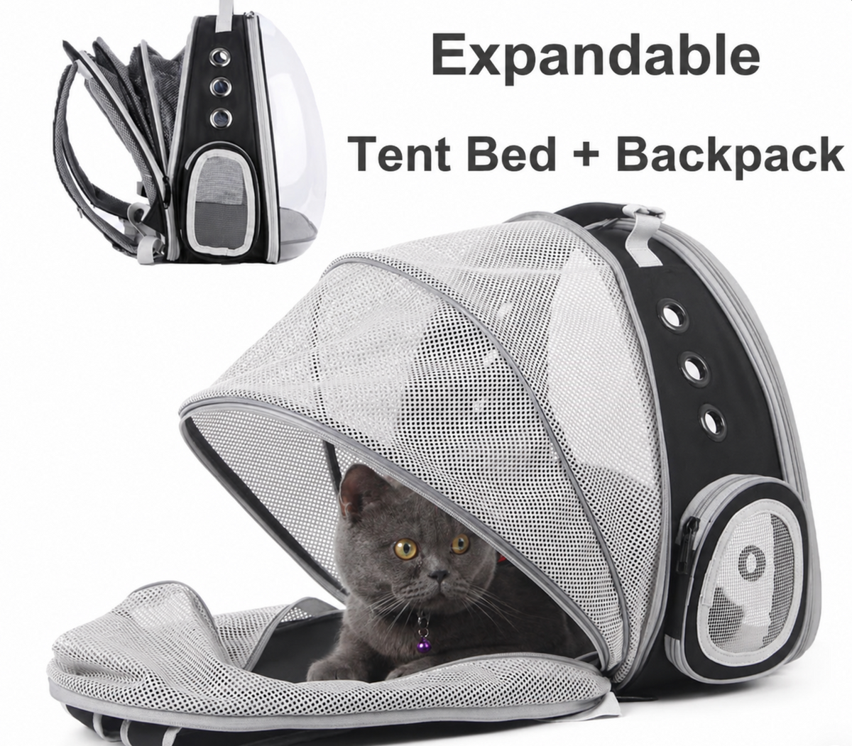 Expandable Cat Backpack Carrier with Bubble Window, Suitable for Pets up to 12 lbs, Ideal for Cats, Bunnies, and Small Puppies